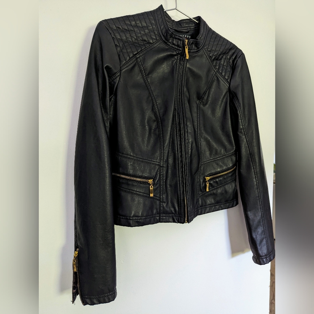 Faux Leather jacket. Zip Up, Black